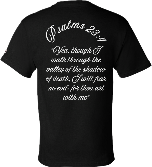 Psalms 23:4 Courage Tee — Champion Black Classic