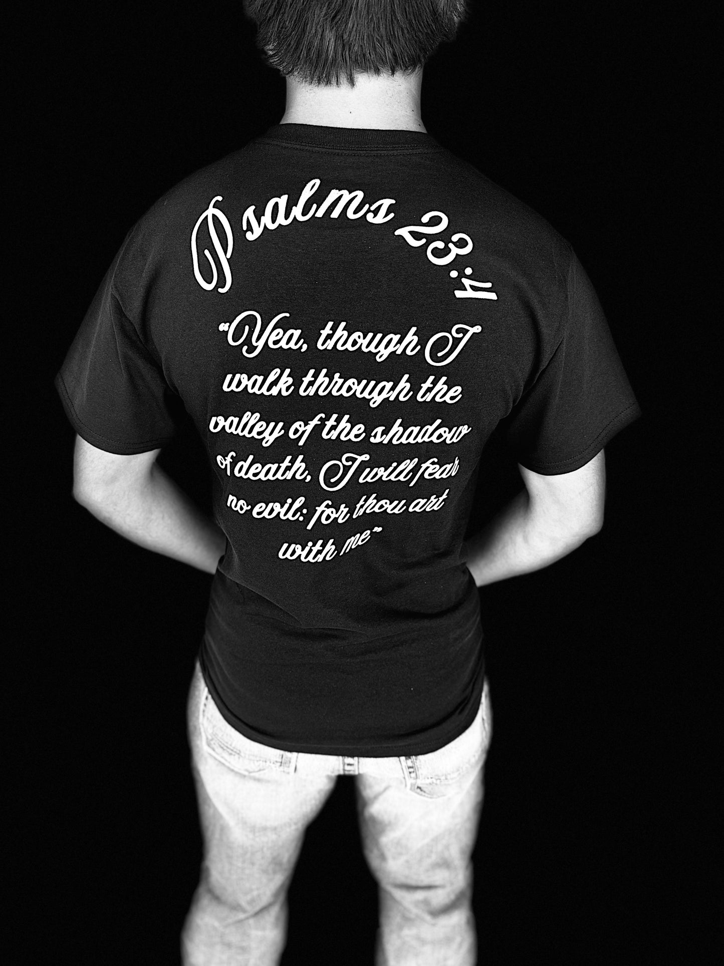 Psalms 23:4 Courage Tee — Champion Black Classic