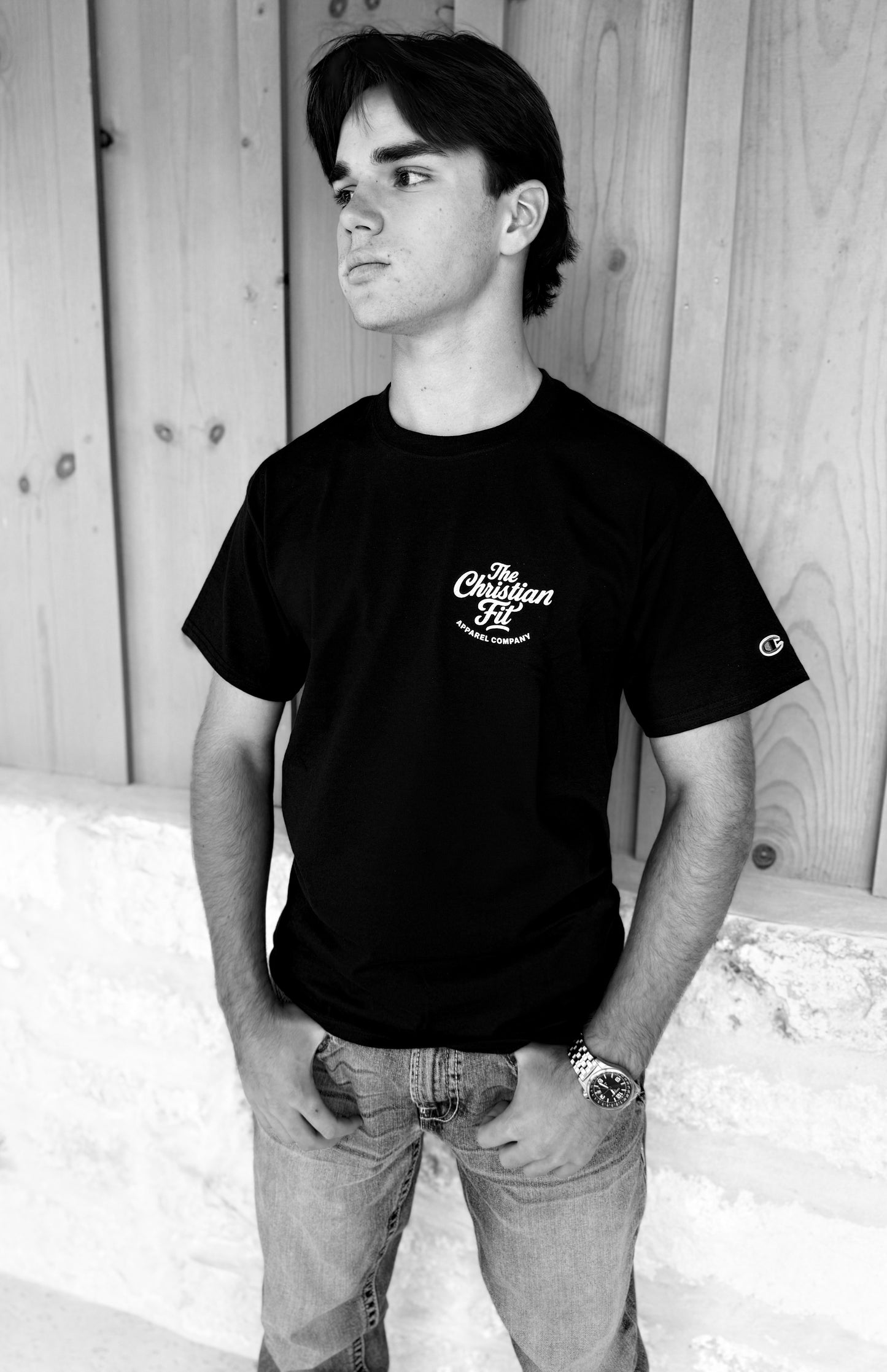 Psalms 23:4 Courage Tee — Champion Black Classic