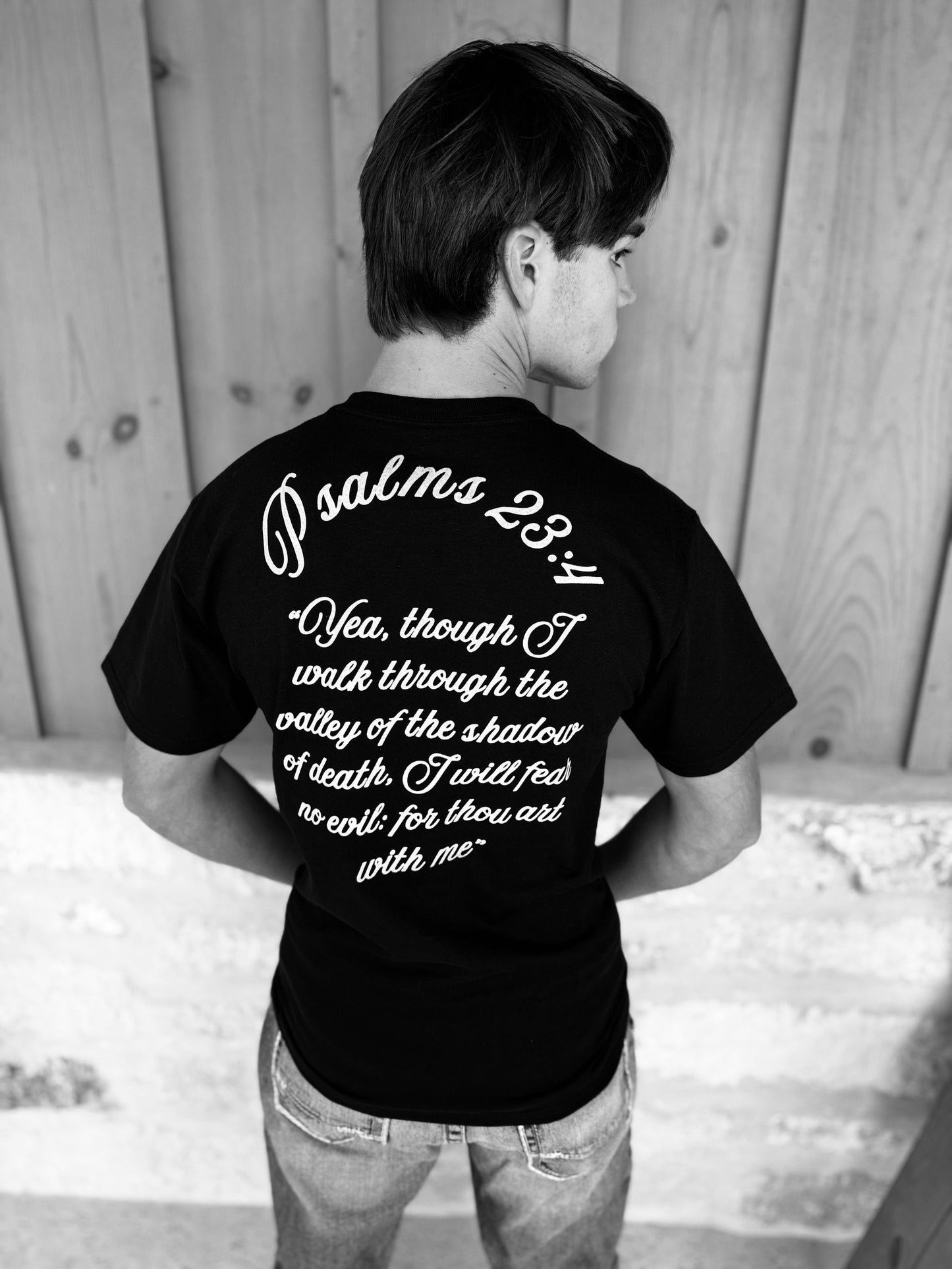 Psalms 23:4 Courage Tee — Champion Black Classic