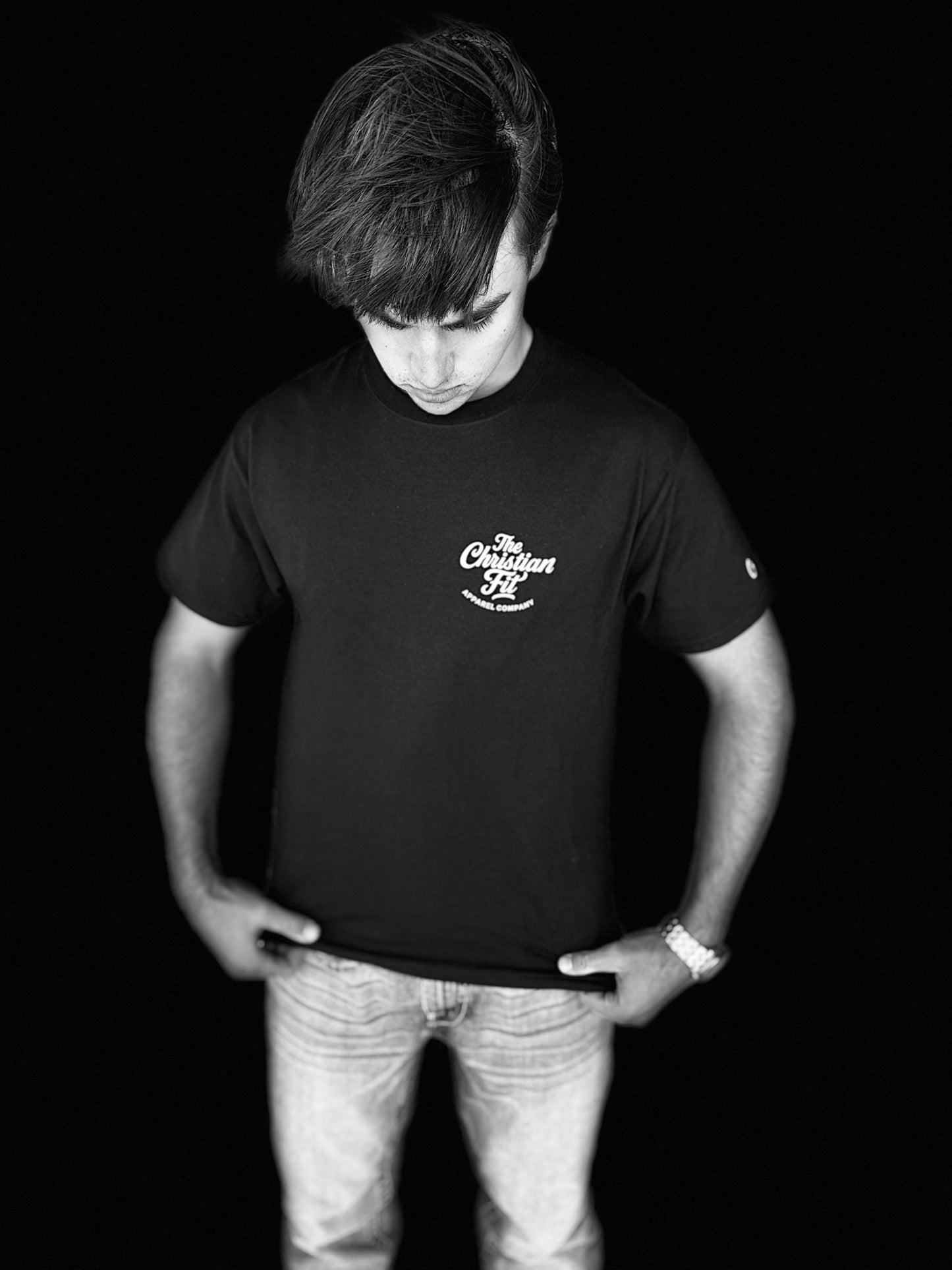 Psalms 23:4 Courage Tee — Champion Black Classic